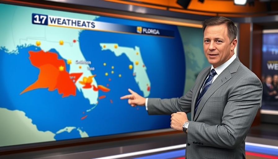 Meteorologist presenting Florida Weather on a TV broadcast.