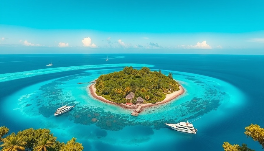 Aerial view of Beer Can Island Florida with boats and ocean.