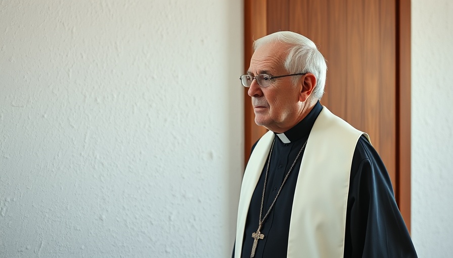 Contemplative elderly clergy member walking thoughtfully, emphasizing a theme of legacy and loneliness.