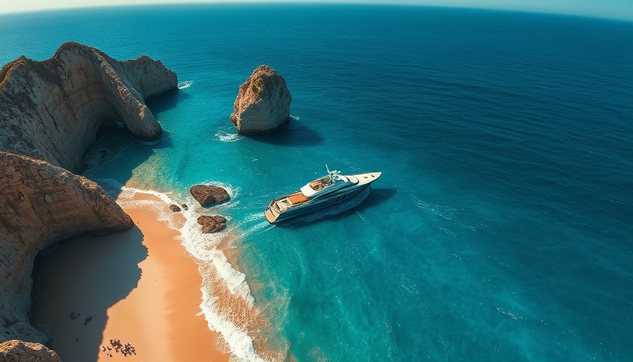 Aerial view of Cabo yacht and scenic beach in vibrant 4K.