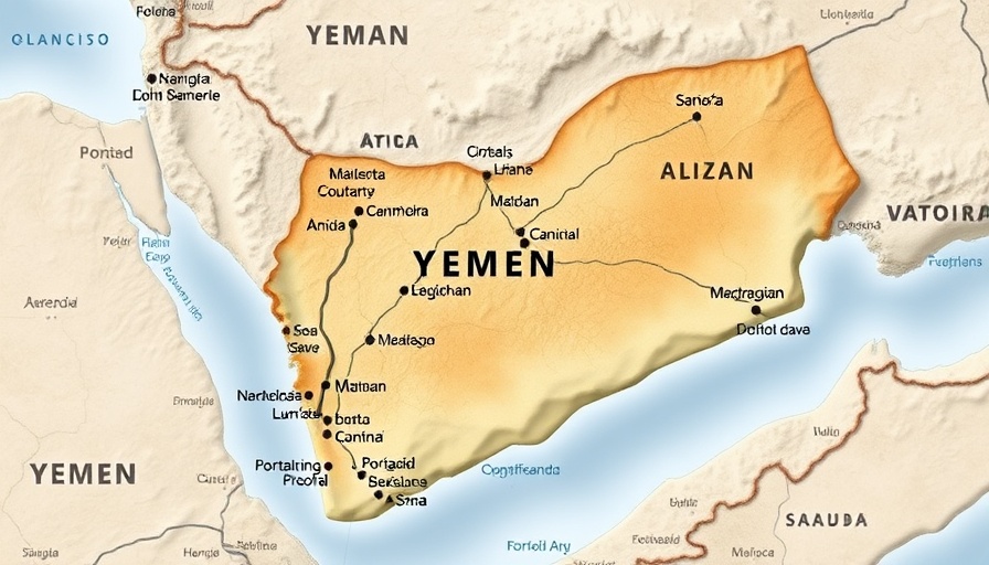 Map of Yemen showing key cities and neighboring regions.