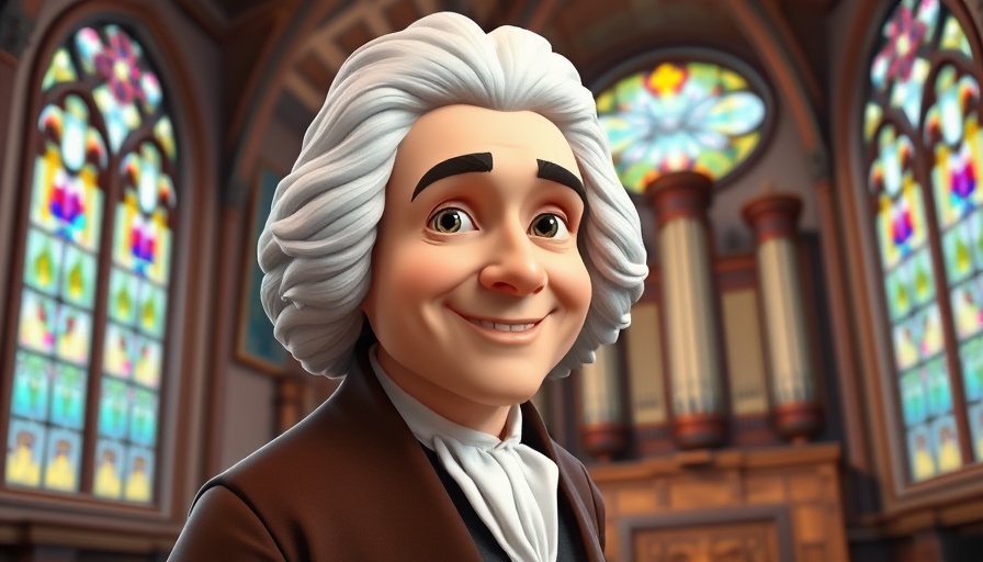 Cartoon of Johann Sebastian Bach influencing children's music education.