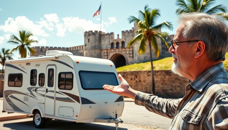 Man exploring historic fort, RV travel scene in Saint Augustine.