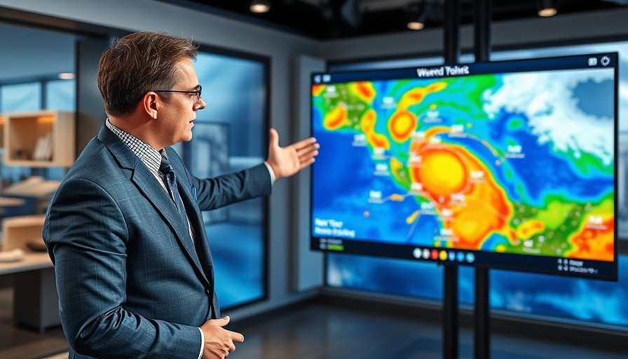 Professional meteorologist presenting South Florida weather forecast in a studio.