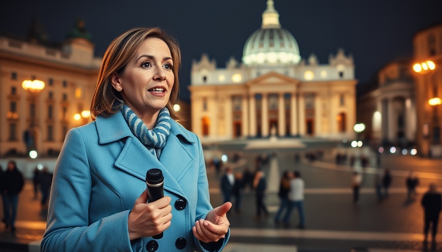 Reporter in St. Peter's Square covering Vatican Conclave impact.