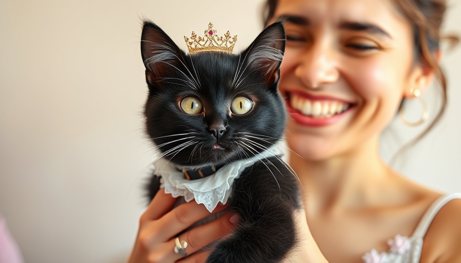 Cat quinceañera celebration with a crown-wearing feline.