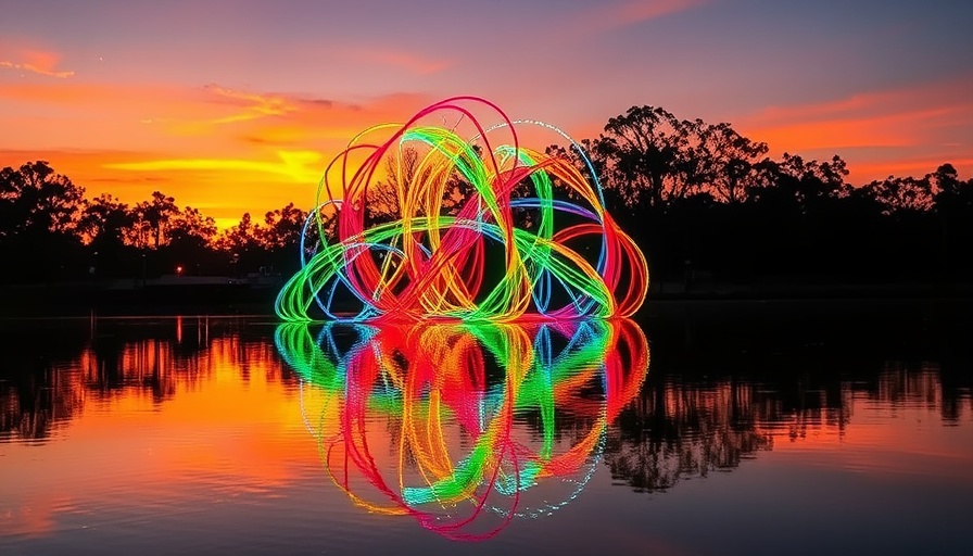 Osceola Pulse art tribute sculpture with sunset background.