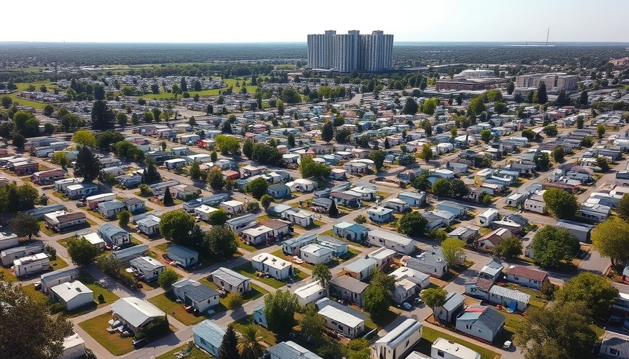 Aerial view of Little Abner Mobile Home Park with mobile homes surrounded by greenery.