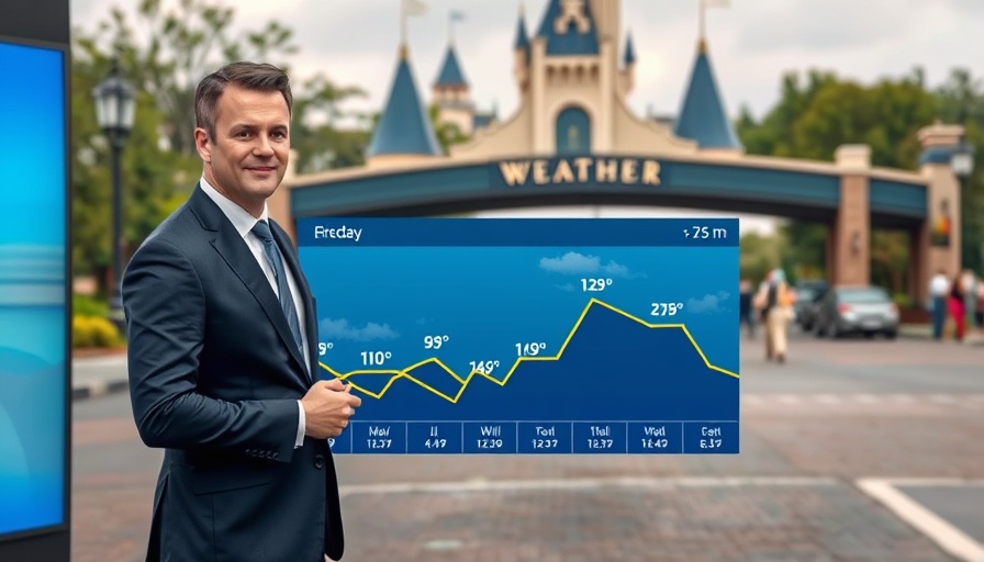 Orlando news weather update at theme park entrance.