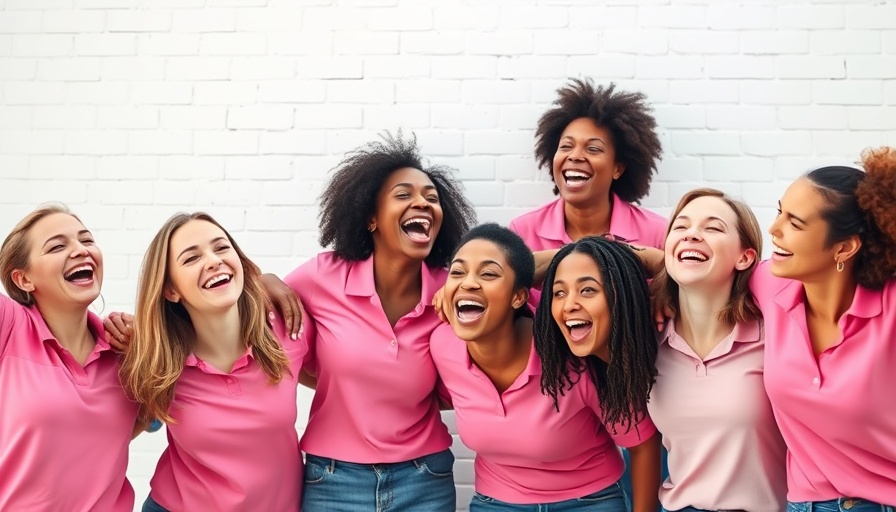 Life after cancer: joyful women celebrating in pink shirts.