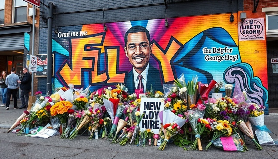 George Floyd's Death Impact mural with flowers and tributes.