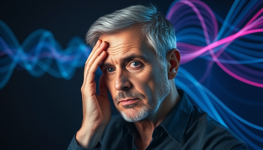 Man releasing childhood pain within a digital wave, motivational theme.