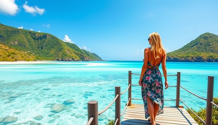 Woman enjoying scenic views of Caramoan Islands from a boardwalk.