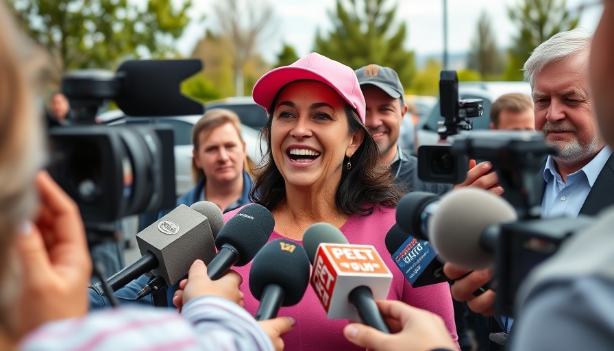 Woman in pink cap engaging with media, Trump pardons reality TV stars.