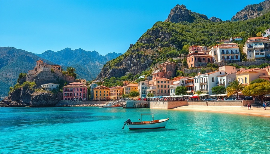 4K Aerial Footage of Spain's vibrant coastal village and serene waters.