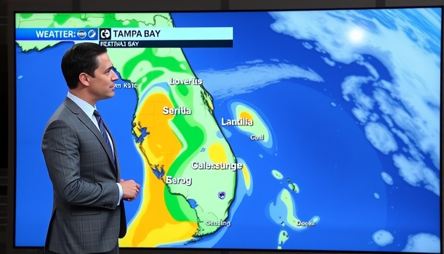 Florida Weather Updates: Meteorologist presenting Tampa Bay forecast on screen.