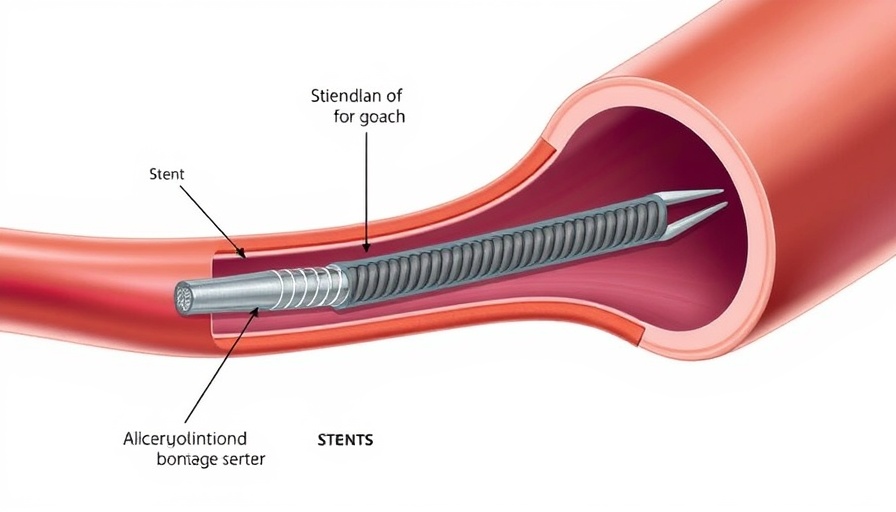 Stent safety benefits and risks illustrated with artery diagram.