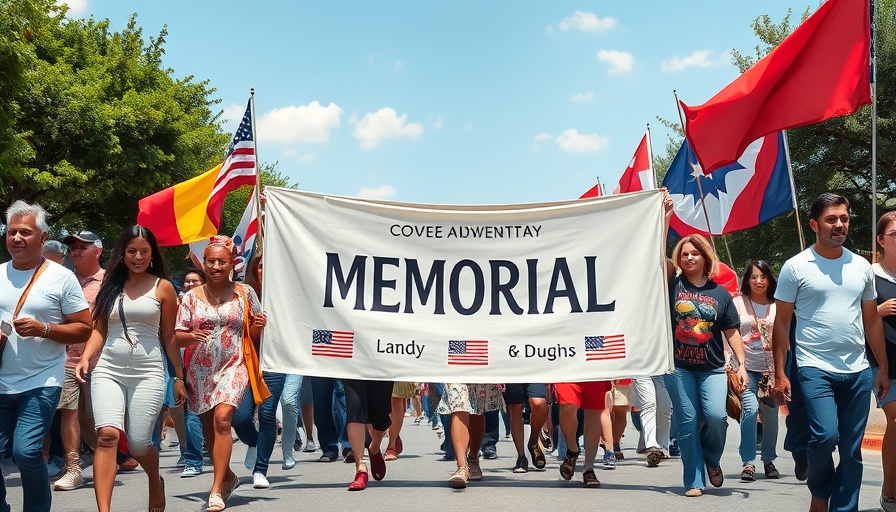 Group marching in a suicide prevention ruck walk holding a memorial banner.
