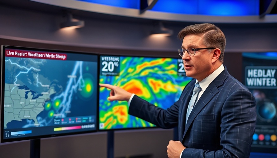 Weather presenter discusses Orlando weather updates with radar map.