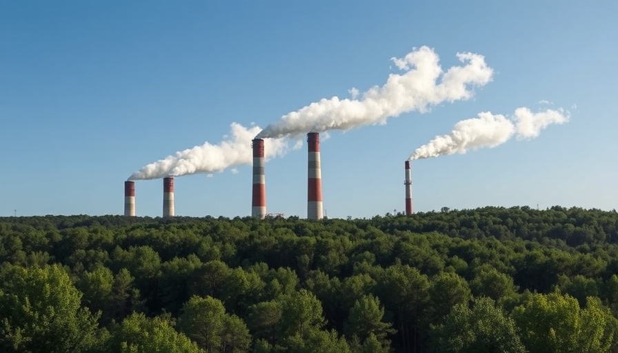 Industrial chimneys emitting smoke, highlighting carbon emissions from power plants.