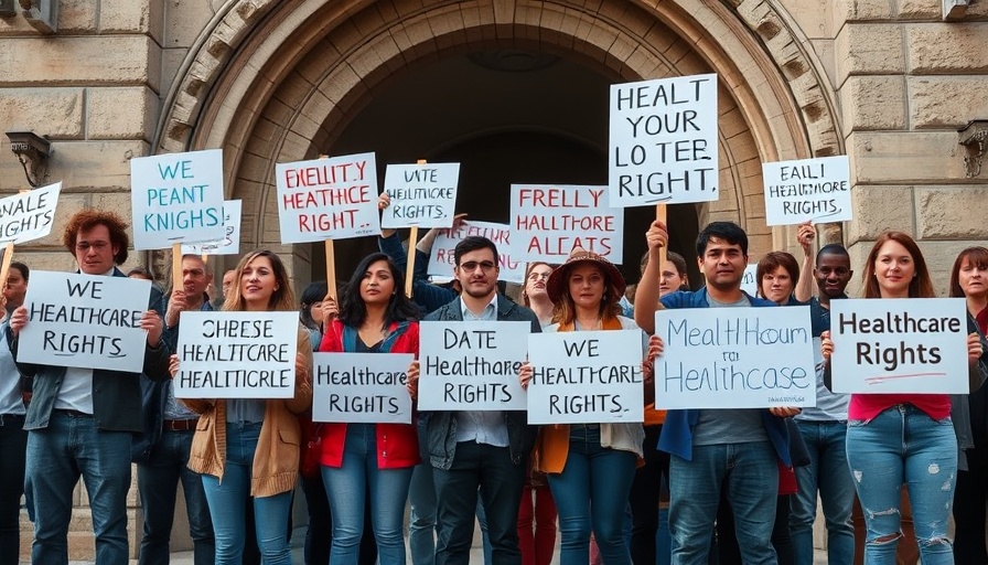 California health care proposal for immigrants protest with diverse group holding signs.