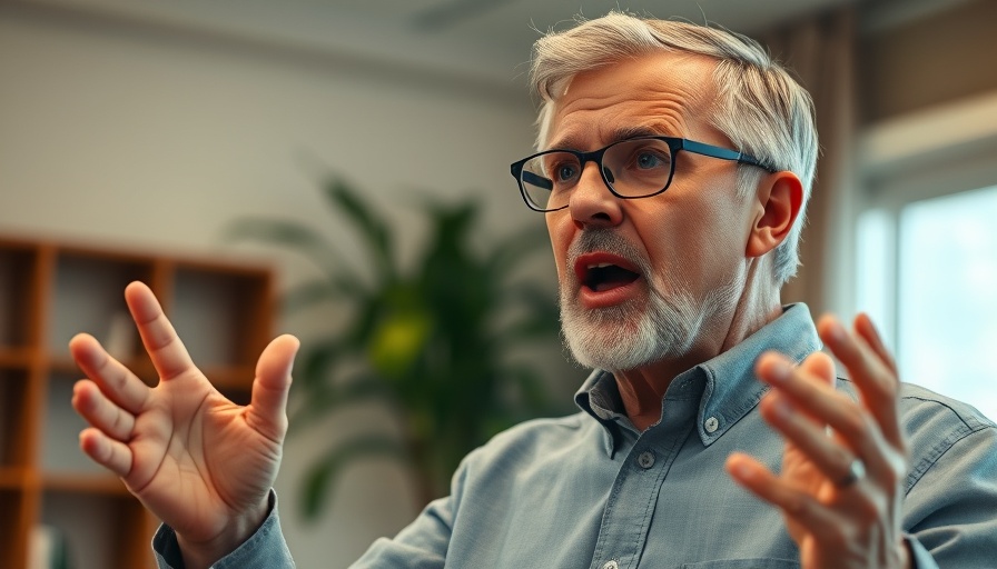 Man illustrating the power of pauses in effective speaking with gestures.