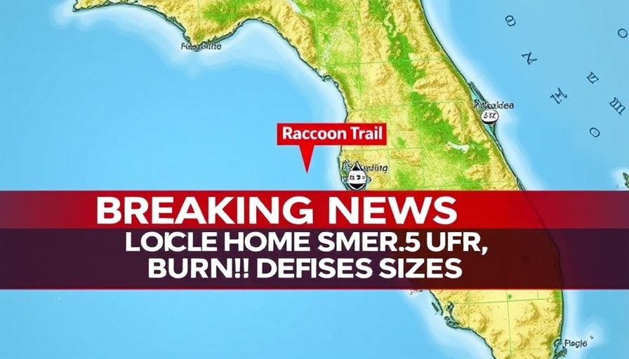 Florida News map highlighting Raccoon Trail with breaking news text.