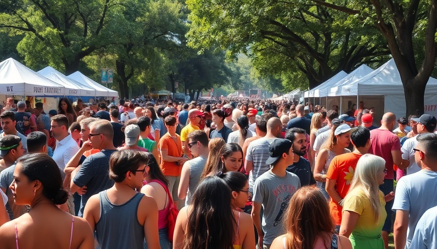 Polk County Pride Celebration with a vibrant crowd under tents.
