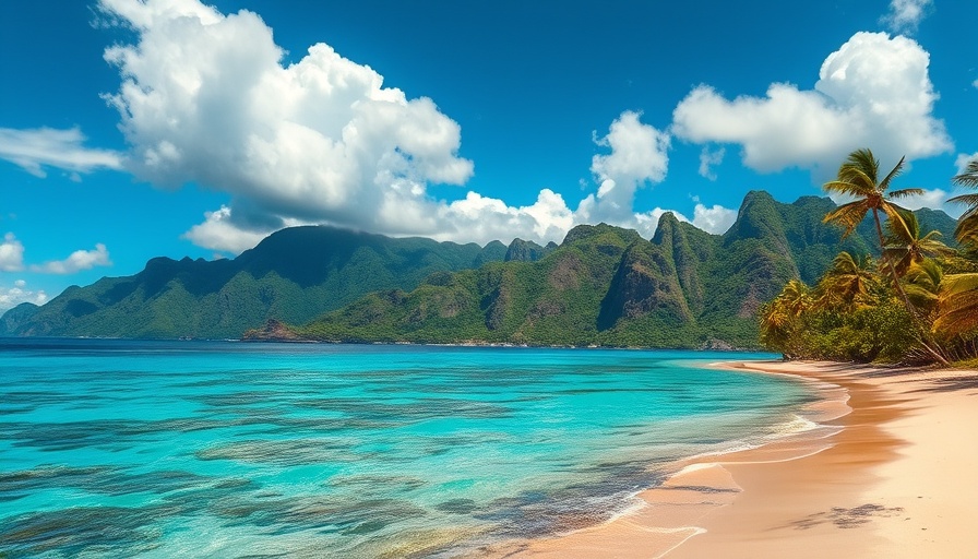 Scenic views of a tropical coastline with vibrant coral reefs.