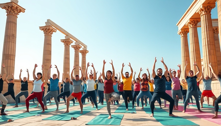 International Day of Yoga celebration with diverse group practicing outdoors.