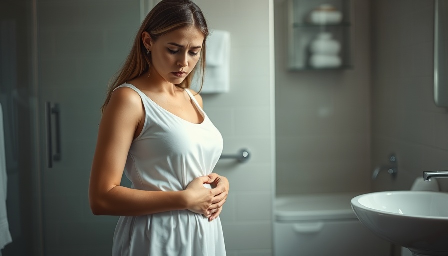 Young woman in bathroom concerned about bleeding after sex.