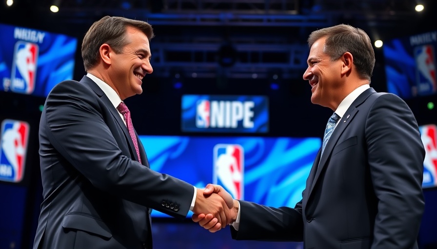 Cooper Flagg NBA Draft: Two men shaking hands at NBA event.