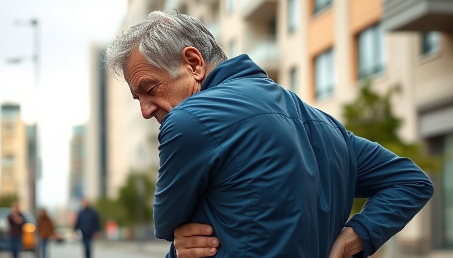 Middle-aged person seeking back pain relief second opinions, holding lower back.