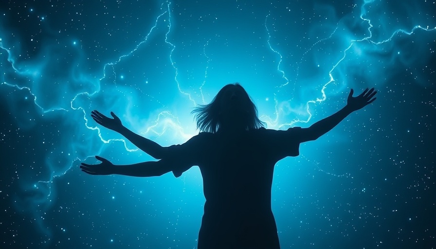 Ethereal silhouette in a cosmic, luminous environment