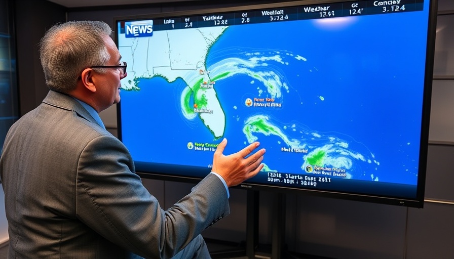 Forecaster analyzing Gulf Coast weather updates on digital map