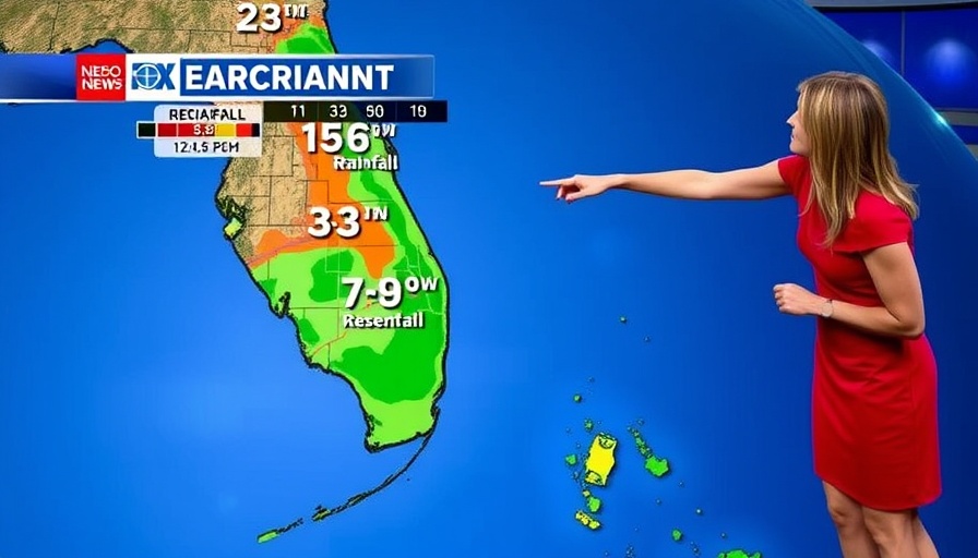 Florida weather updates with rainfall forecast map.