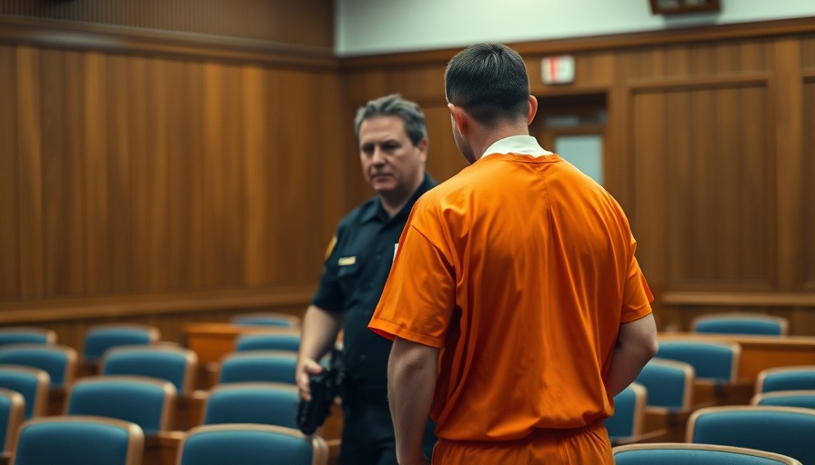 Orlando News: Courtroom scene with man in orange jumpsuit escorted.