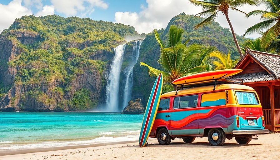 Scenic Views of El Nido: Colorful van by beach hut and cliffs