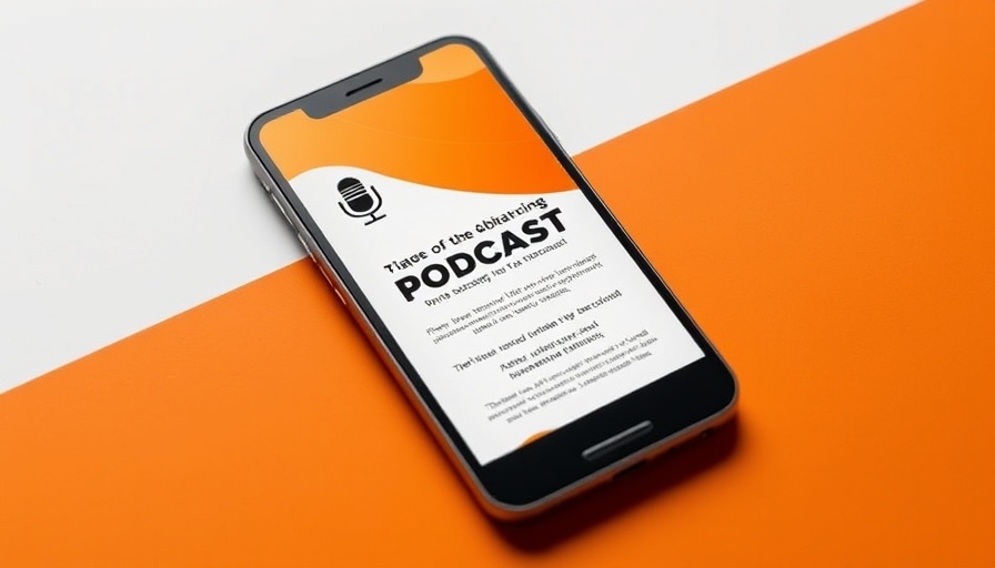 Podcast promotion on smartphone highlighting success metrics in orange theme.