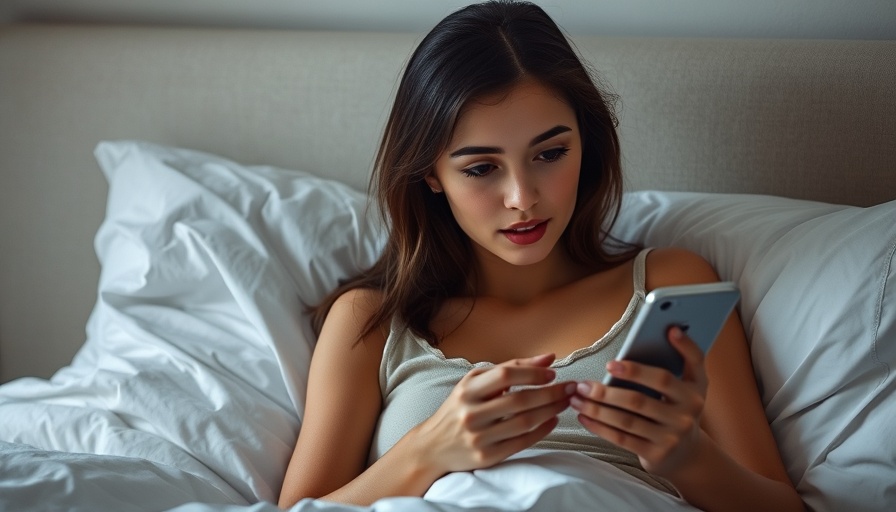 Young woman using smartphone in bed, dream life app ideas.