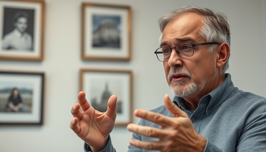 Middle-aged man discusses Epstein plea deal controversy inside a room.