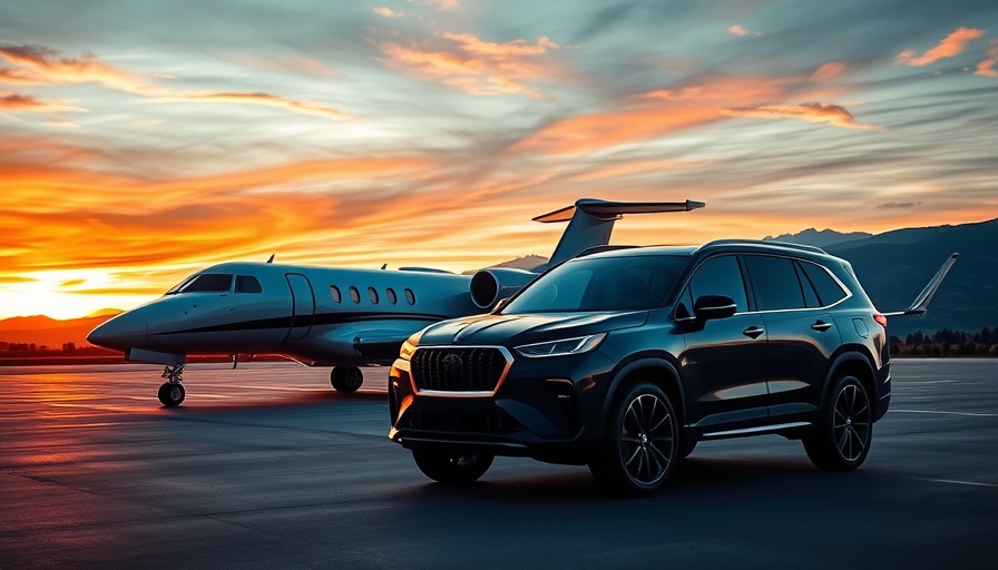 Private jet and SUV at sunset, symbolizing daily affirmations for financial success.