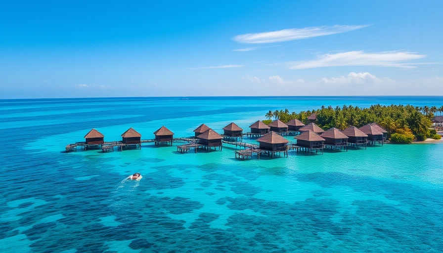 Scenic travel destination with overwater bungalows in Maldives.