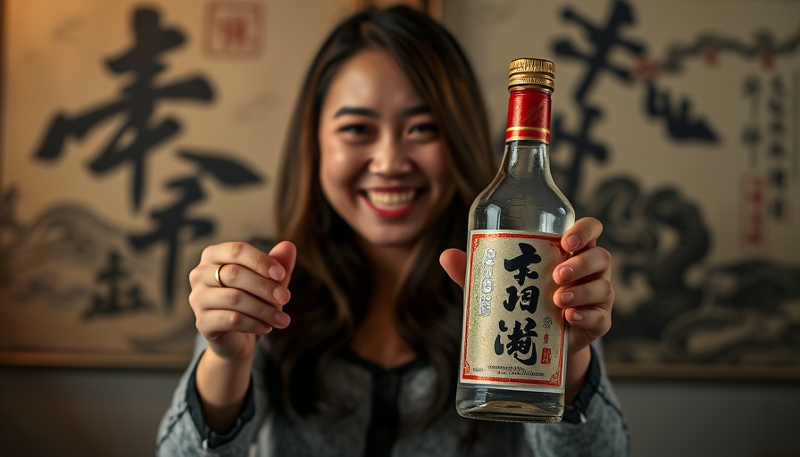 Modern baijiu bottle presented by woman, targeting young drinkers.