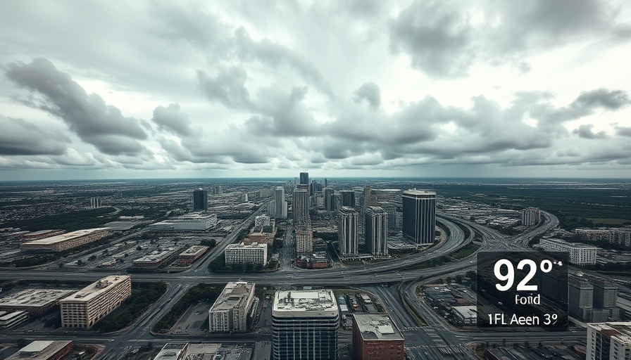 Downtown Tampa skyline under cloudy skies during Florida heatwave.