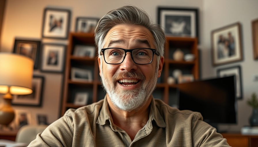 Animated man on video call about Florida News in home office setting.