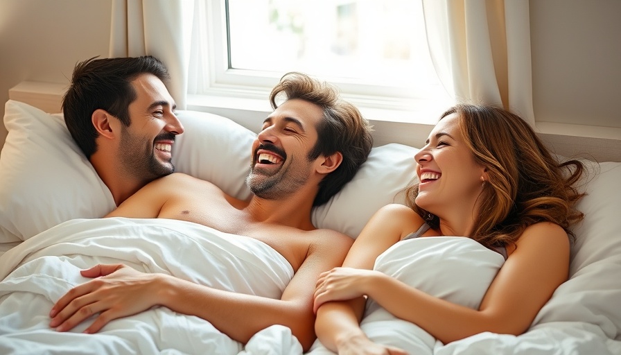 Couple laughing in bed, portraying intimacy and joy, related to performance anxiety and HIV risks.