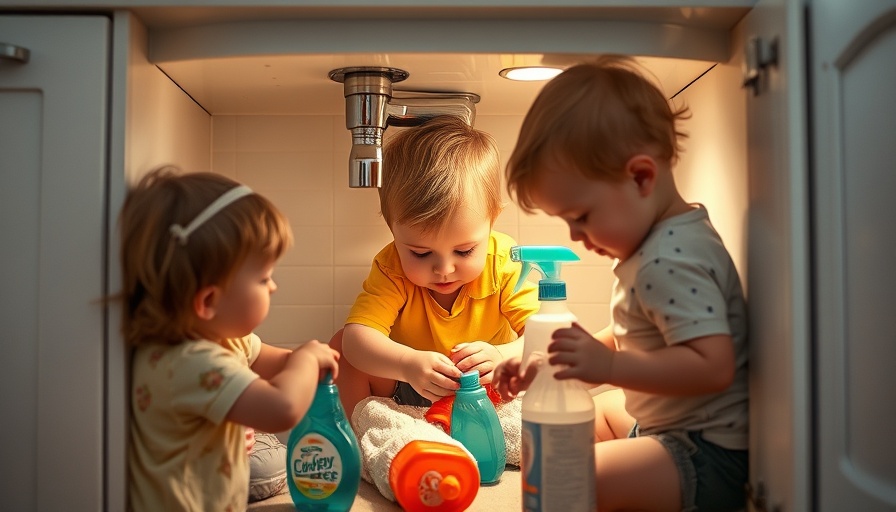 Household dangers under the kitchen sink explored by toddlers.
