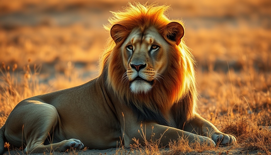 Majestic lion basking under the sun in the savanna.