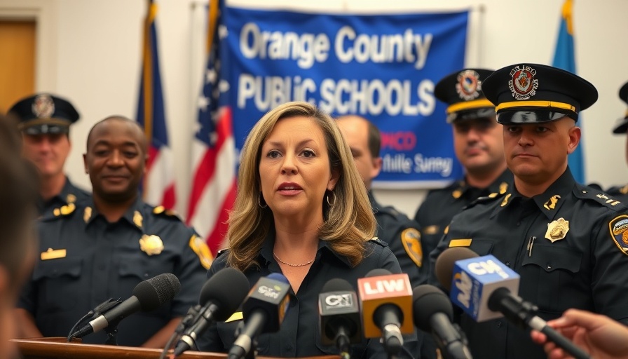 Orange County Public Schools press conference with officials and media.
